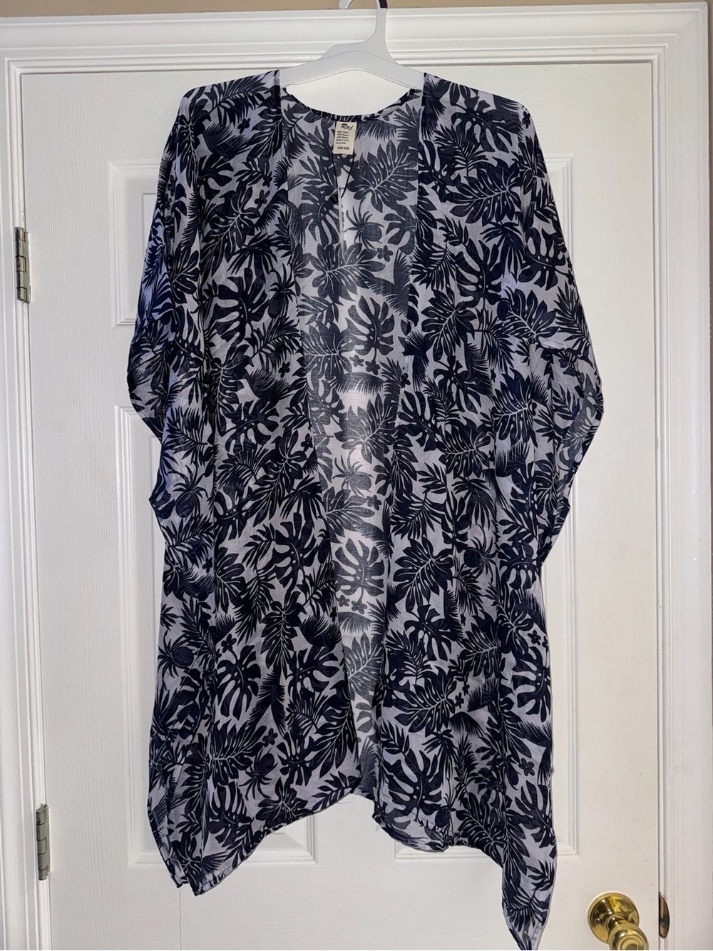 Raj Navy and White Leaf-Print Kimono Jacket
